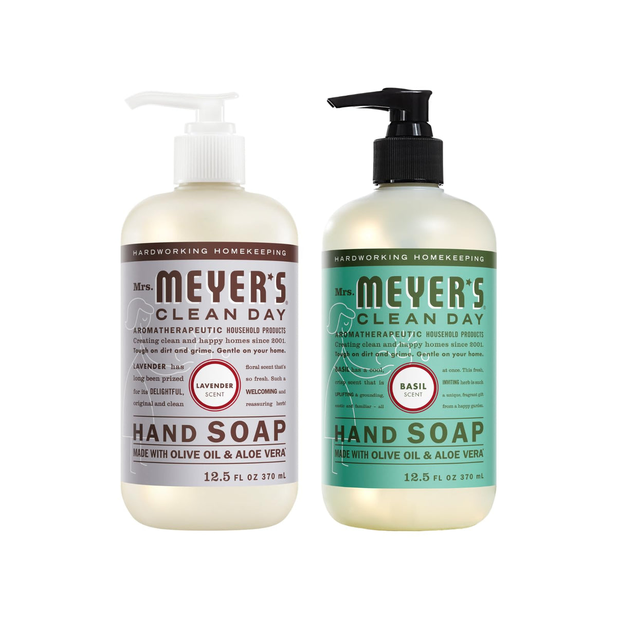Mrs. MEYER'S Basil Lavender hand soap two-pack bottles for easy refills.