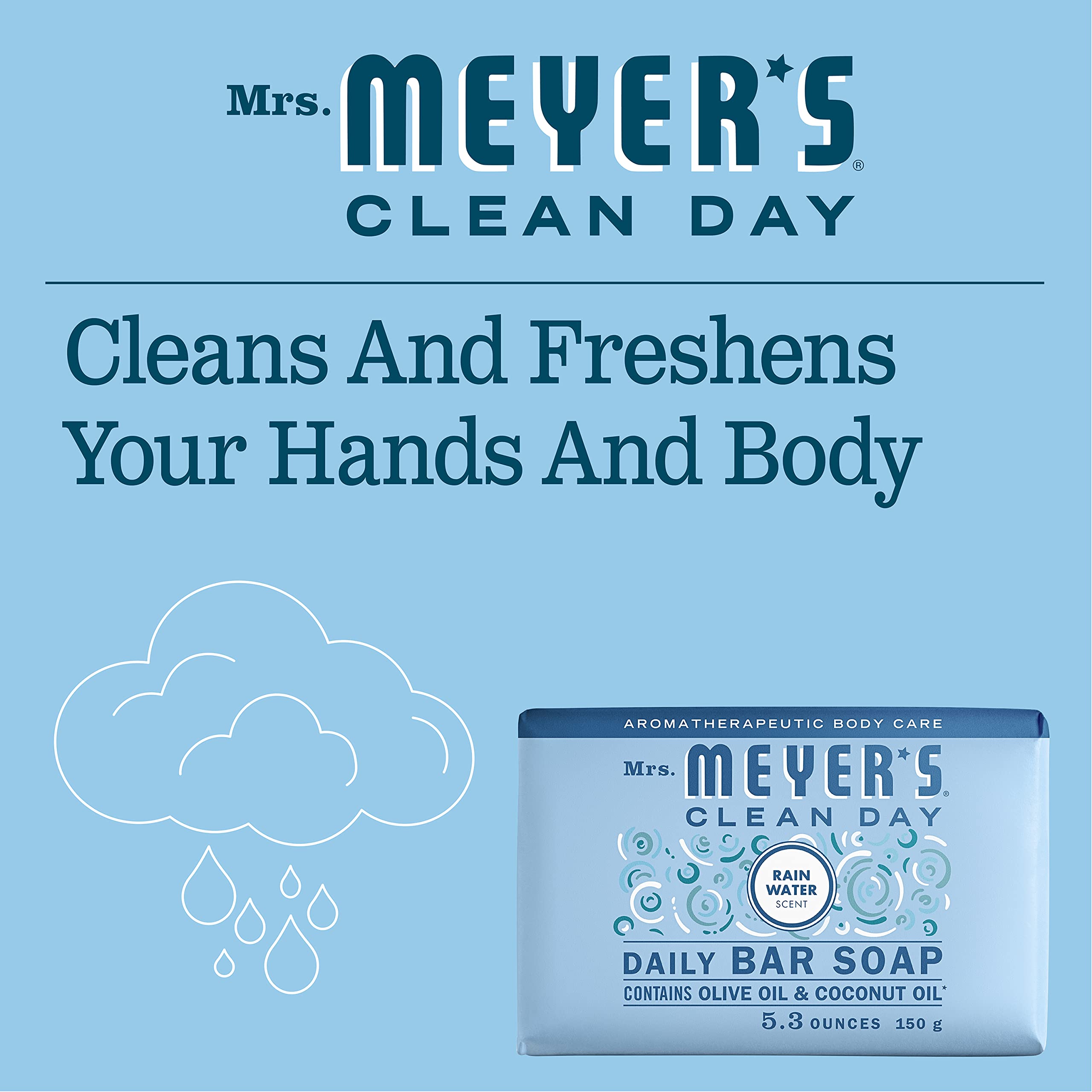 In-shower use with Mrs. Meyer's Rain Water bar near the sink.