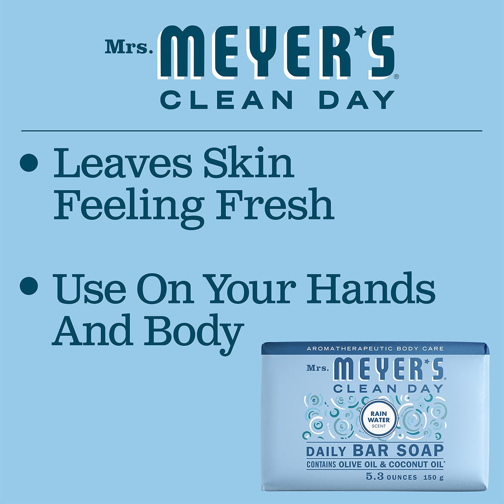 Pack of four Mrs. Meyer's bars with 100% post-consumer paper packaging.