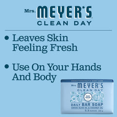 Pack of four Mrs. Meyer's bars with 100% post-consumer paper packaging.