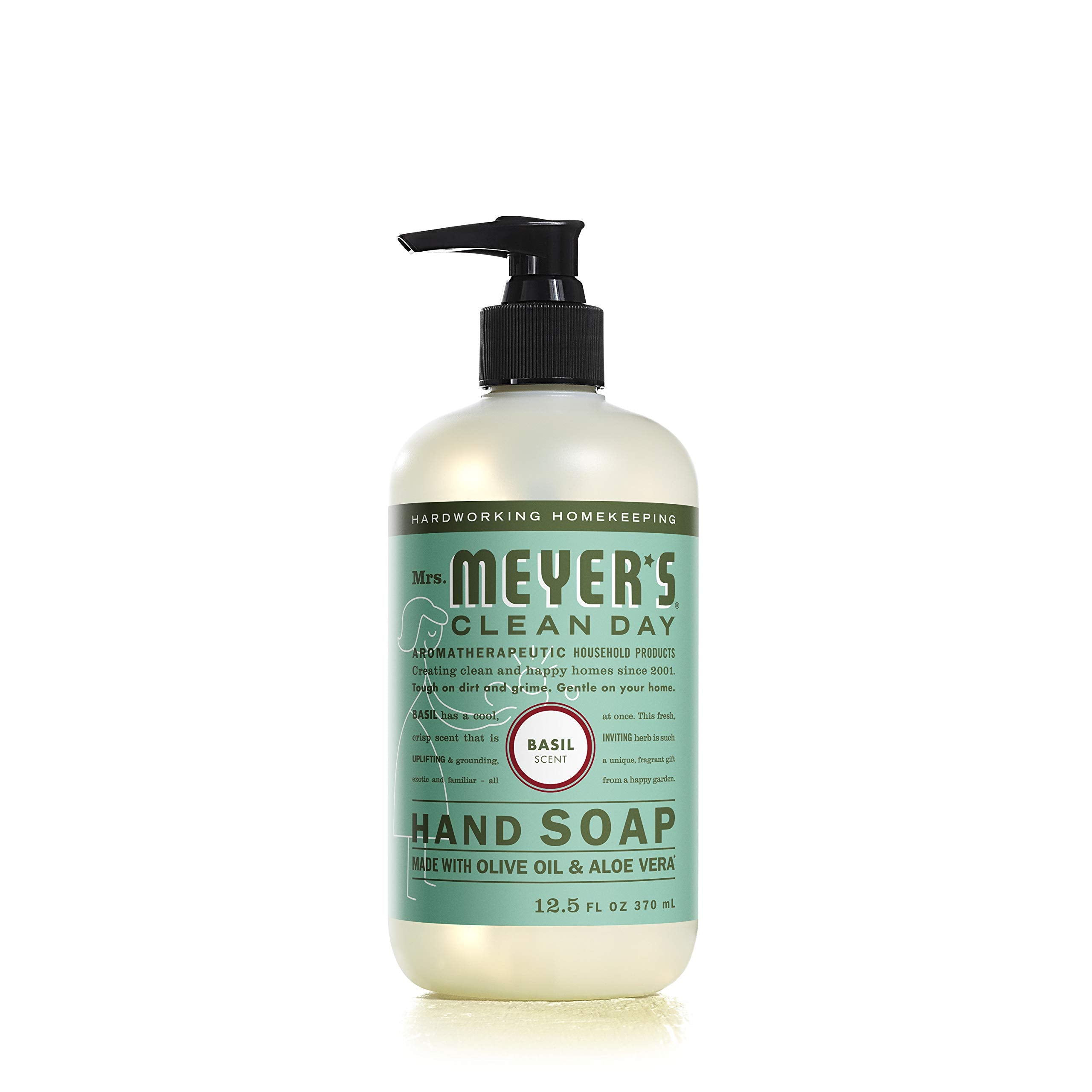 Mrs. Meyer's Clean Day Basil hand soap pump bottle, ready for everyday cleansing.
