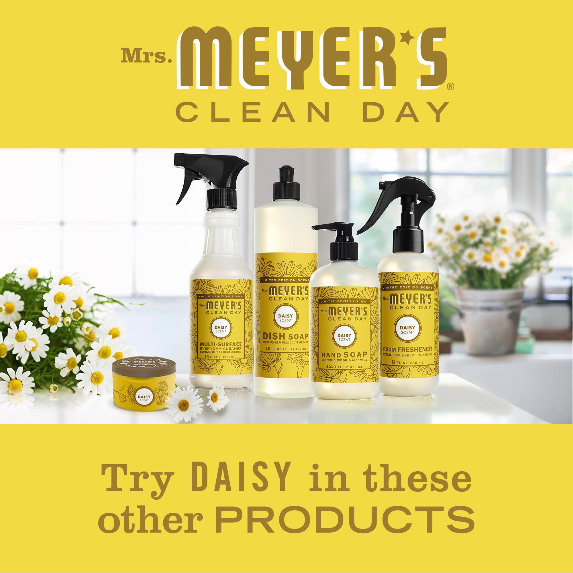 Daisy soap bottle placed on a sink for convenient access.