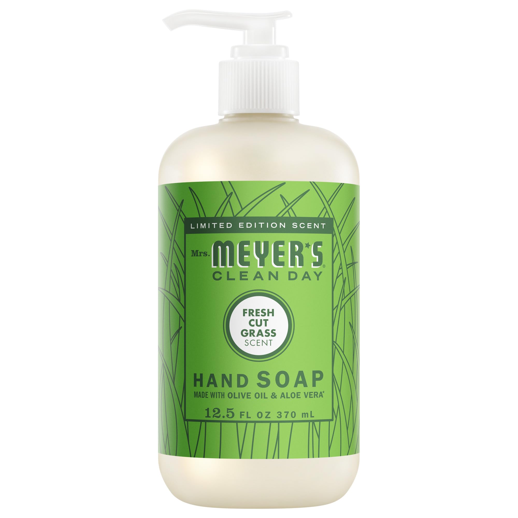 Mrs. Meyer's Clean Day Fresh Cut Grass bottle ready for quick handwashing after gardening.