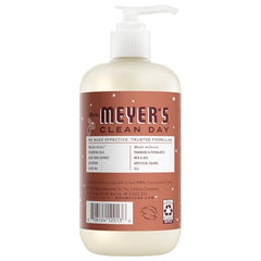 Close-up of Gingerbread label on Mrs. Meyer's hand soap for festive ambiance