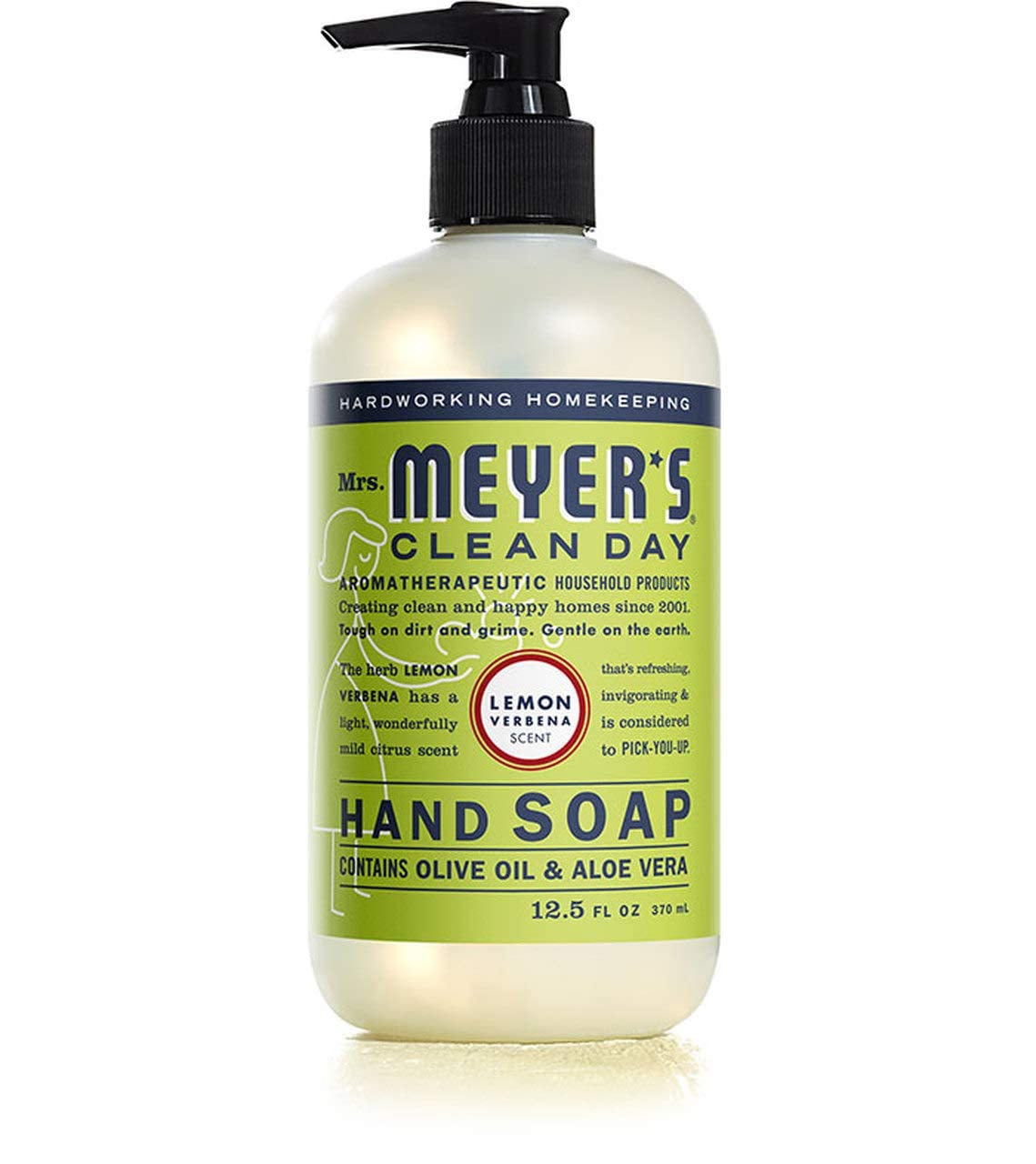 Mrs. Meyer's Clean Day Basil hand soap bottle offers a fresh herbal aroma for daily use.