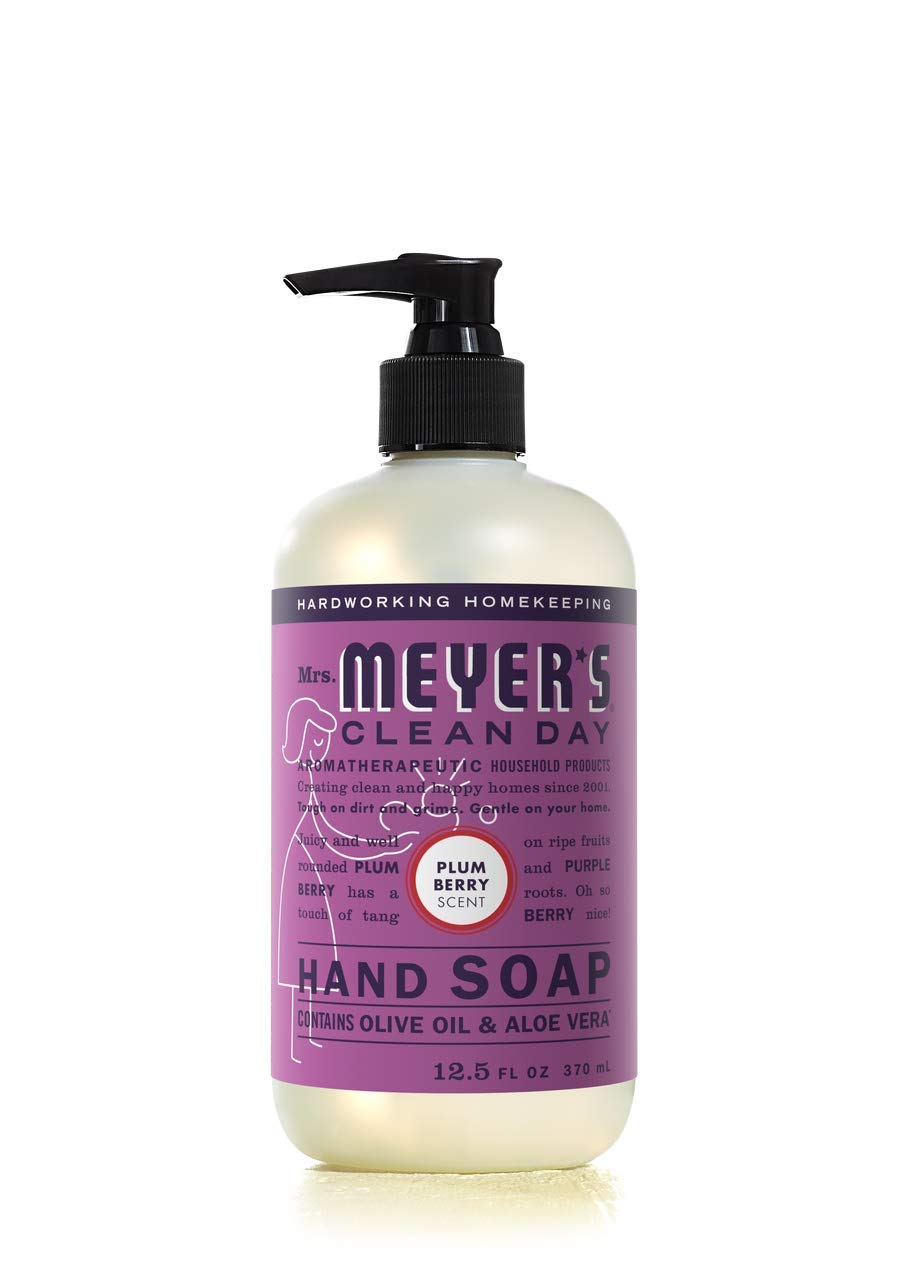 Mrs. Meyer's Clean Day Lemon Verbena hand soap bottle brings bright citrus during handwashing.