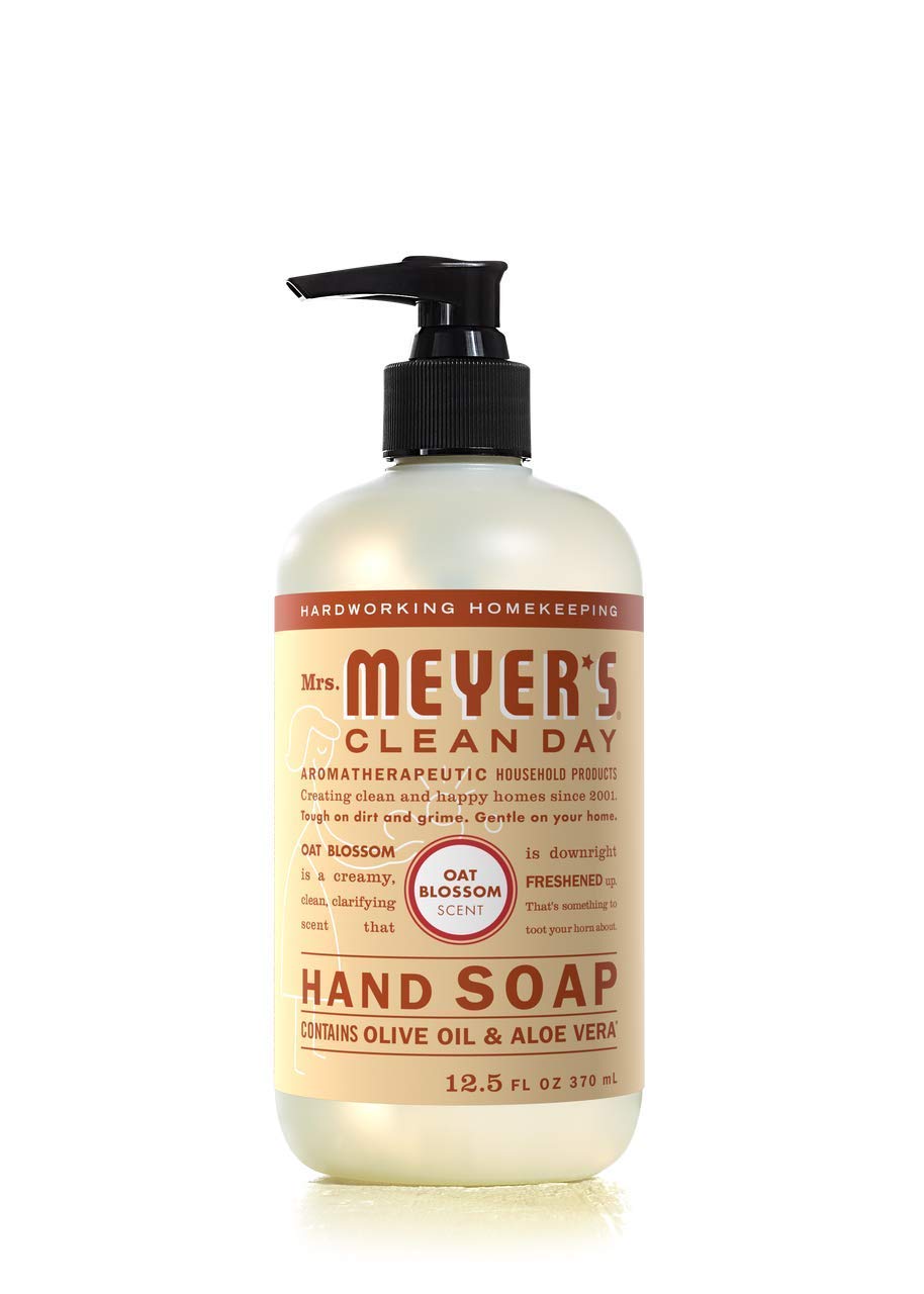 Mrs. Meyer's Clean Day Plumberry hand soap bottle provides a fruity, refreshing wash.
