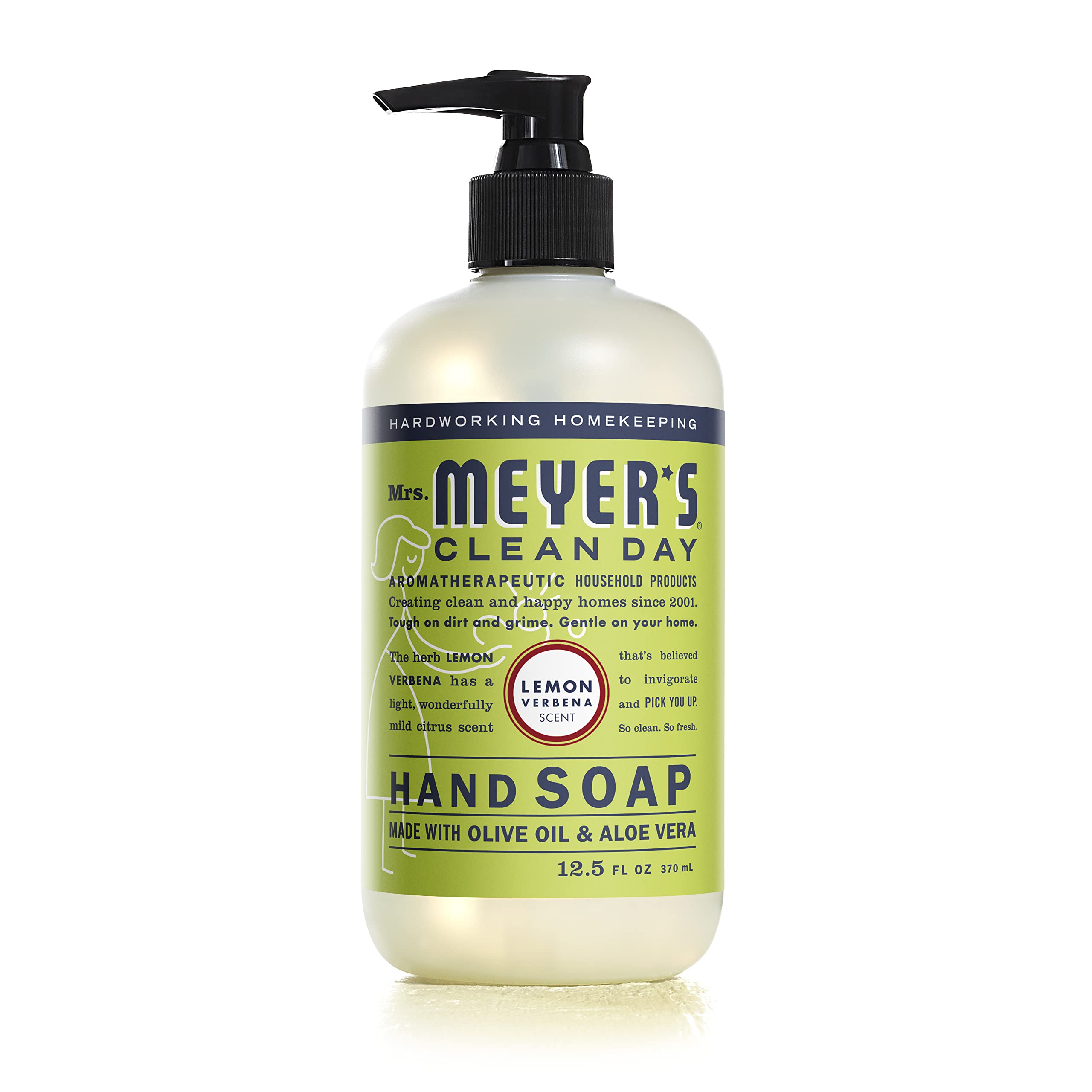 Recyclable bottles marked with the Mrs. Meyer's logo encourage eco-conscious home care