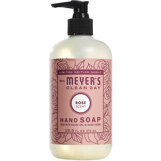 Mrs. Meyer's Clean Day hand soap bottle prepared for daily handwashing