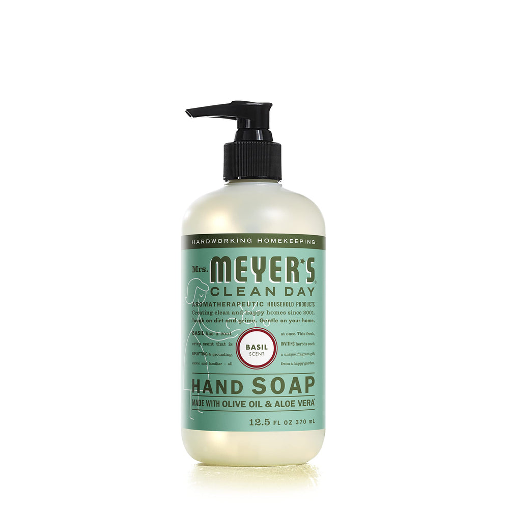 Mrs. Meyer's Clean Day Honeysuckle hand soap bottle conveys sweet garden scent for daily use