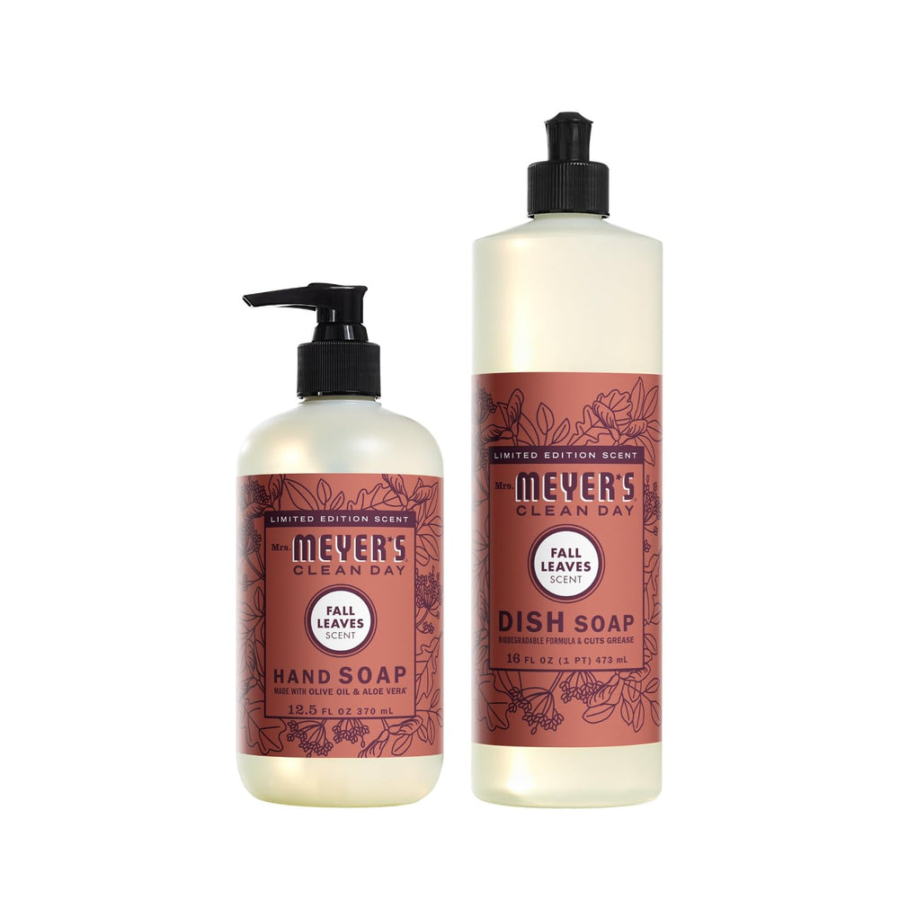 Mrs. Meyer's Clean Day hand soap Fall Leaves bottle front view for busy hands
