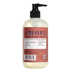 Mrs. Meyer's Clean Day hand soap label close-up with oils and aloe