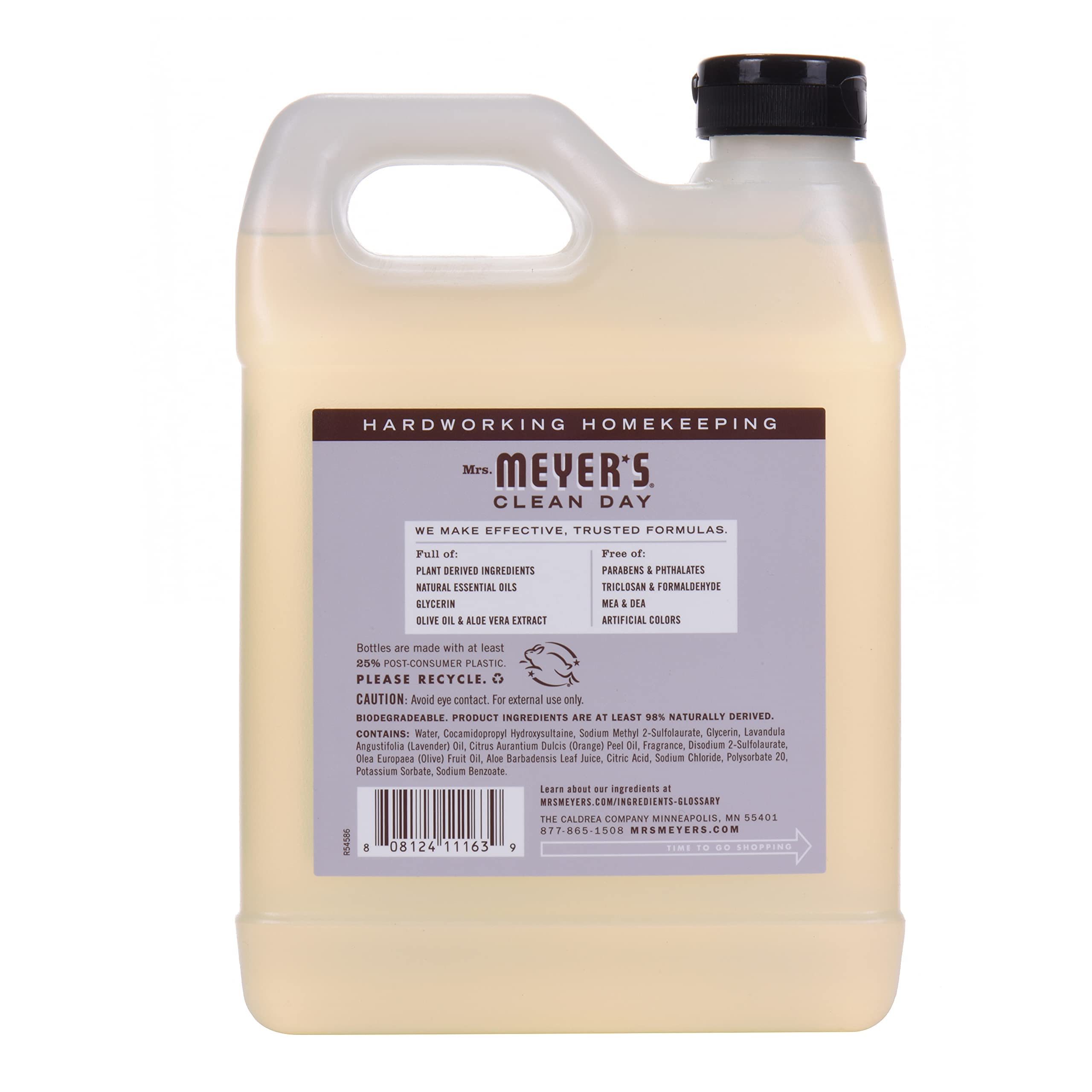 Creamy lather forms on hands after using Mrs. Meyer's Lavender hand soap.