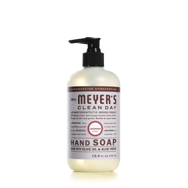 Mrs. MEYER'S Lavender hand soap bottle features floral, clean fragrance for daily care.