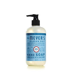 Mrs. MEYER'S Rain Water hand soap bottle smells clean and airy after washing.