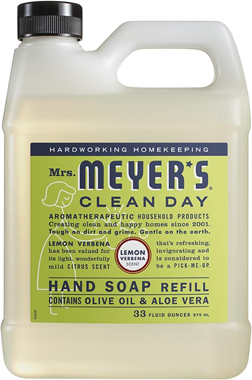 Closeup packaging of Mrs. Meyer's hand soap refill