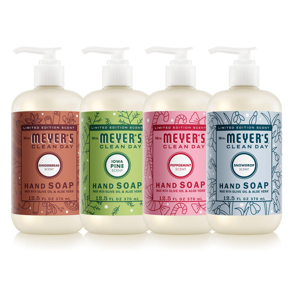 Mrs. Meyer's Clean Day Gingerbread hand soap bottle for festive, fragrant hand care.