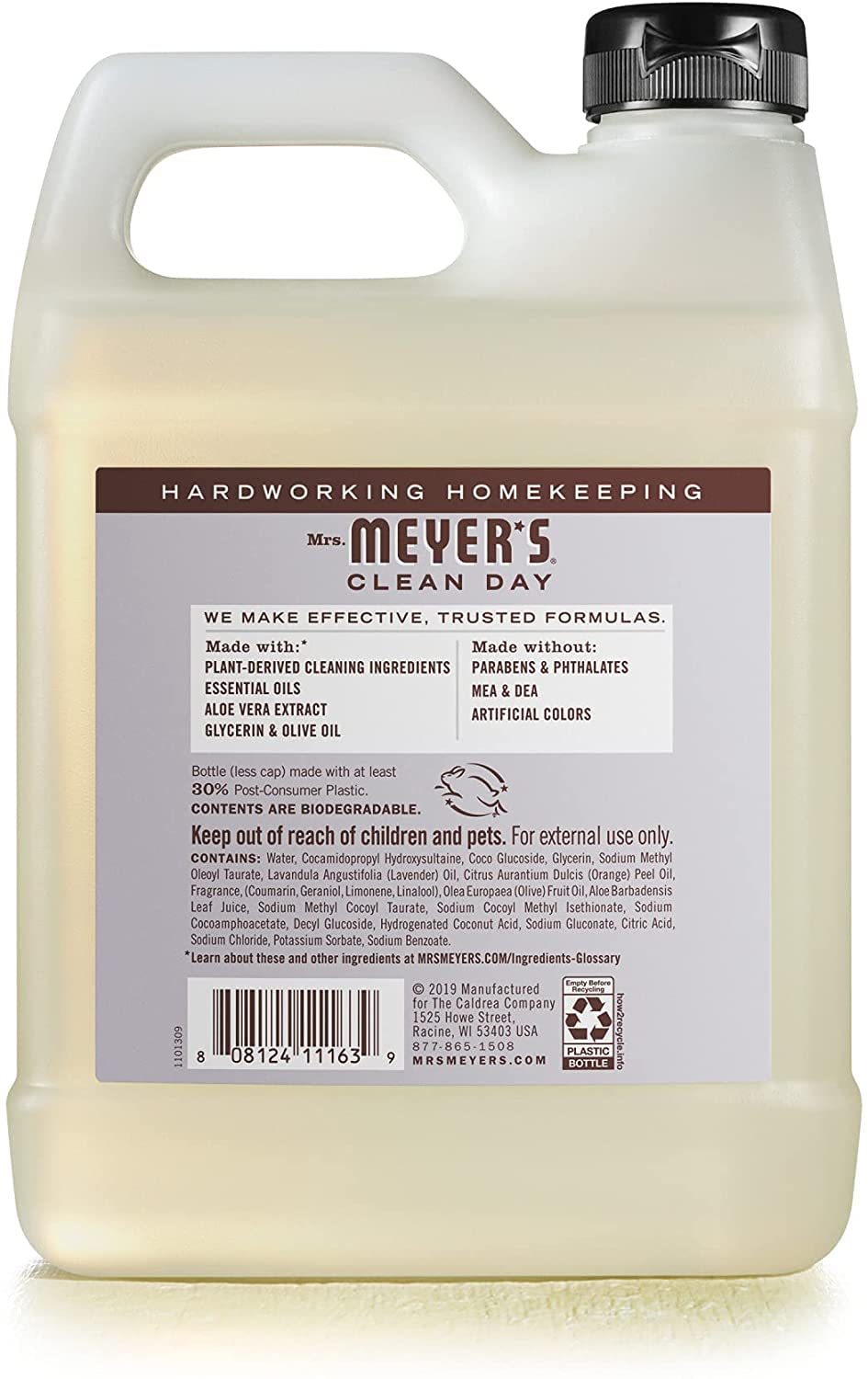 Ingredient panel highlights aloe vera and olive oil for gentle skin cleansing