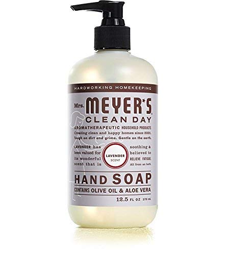 Closeup of Mrs. Meyer's Clean Day Lemon Verbena bottle highlighting fragrance