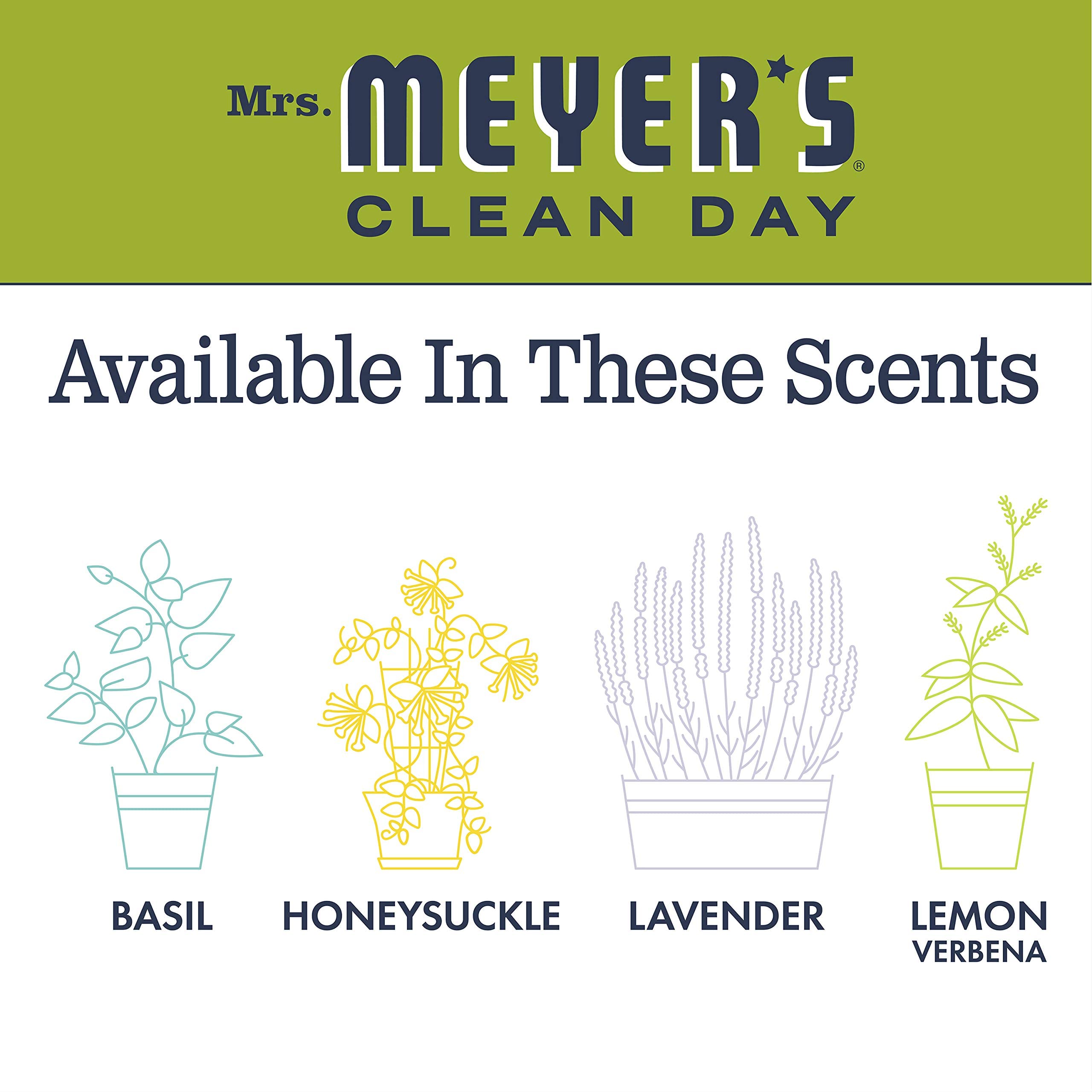 Mrs. Meyer's ingredients note highlights aloe vera and olive oil for softness.