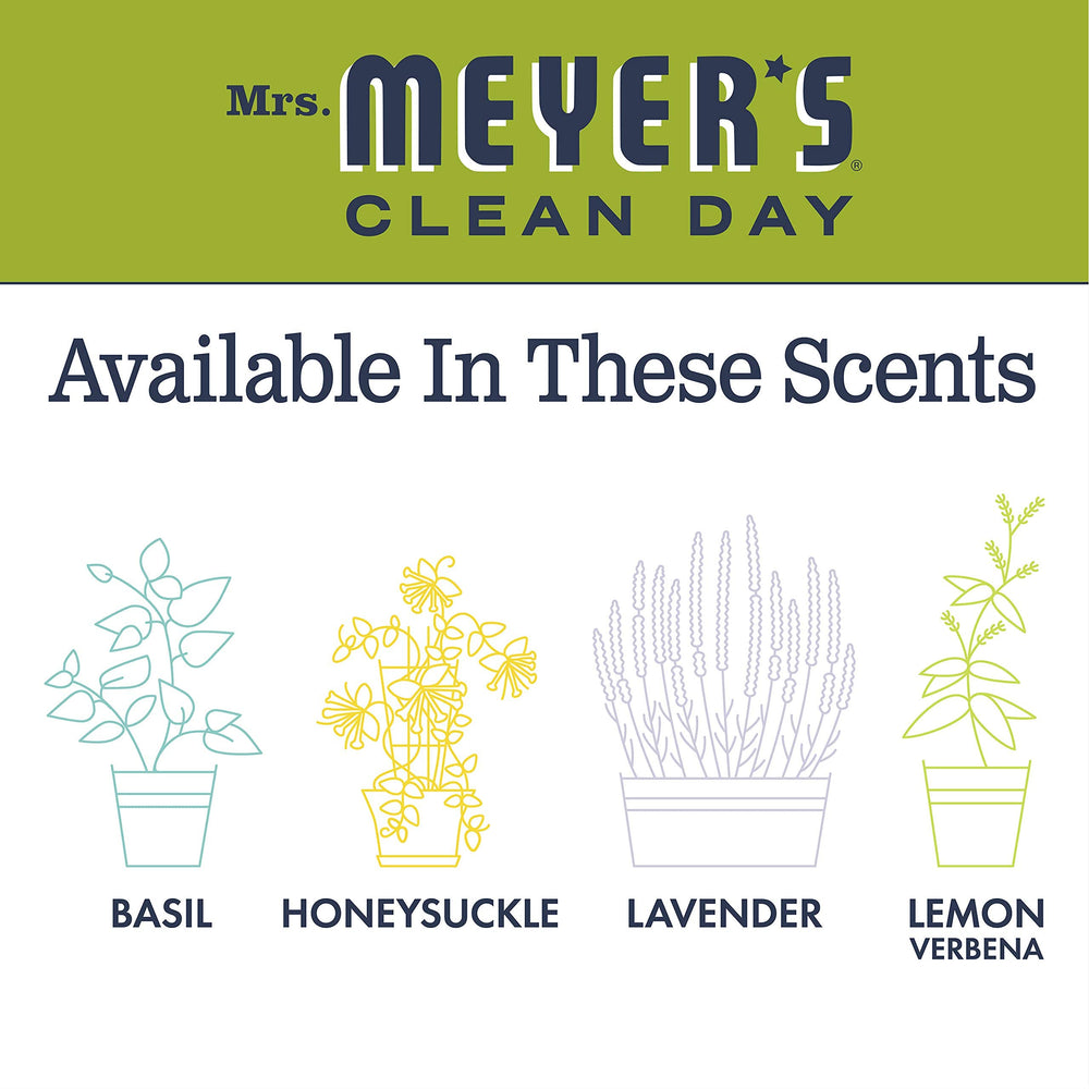 Mrs. Meyer's ingredients note highlights aloe vera and olive oil for softness.