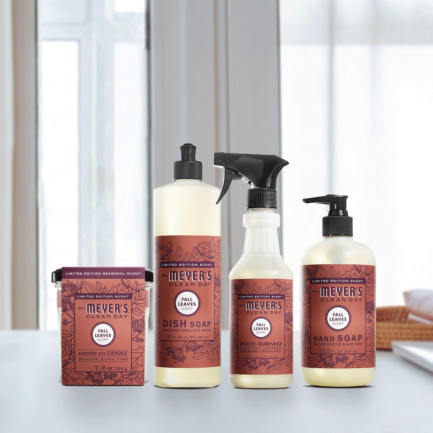 Product shot of Mrs. Meyer's Clean Day bundle with fall scent and refills