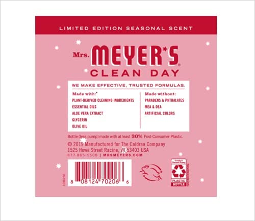 Ingredients like olive oil and aloe in Mrs. Meyer's Peppermint hand soap.