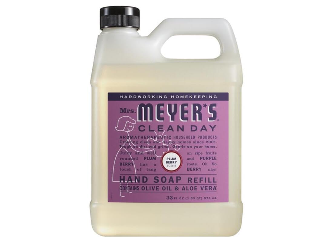 Mrs. Meyer's Clean Day Plum Berry refill bottle, convenient 33 oz size for easy handwashing.