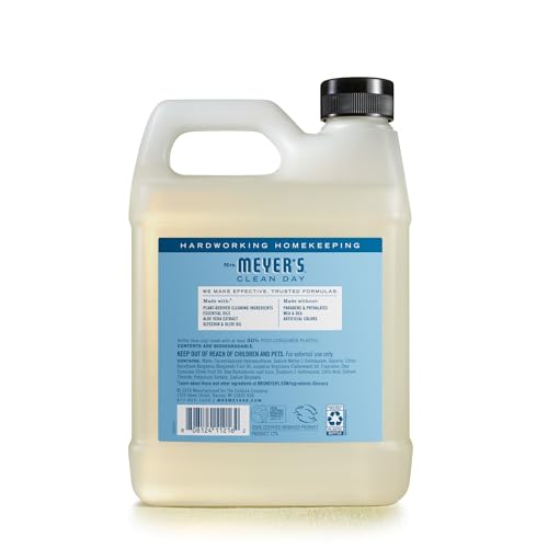 Mrs. Meyer’s Clean Day Rainwater label close-up showing fresh scent details.