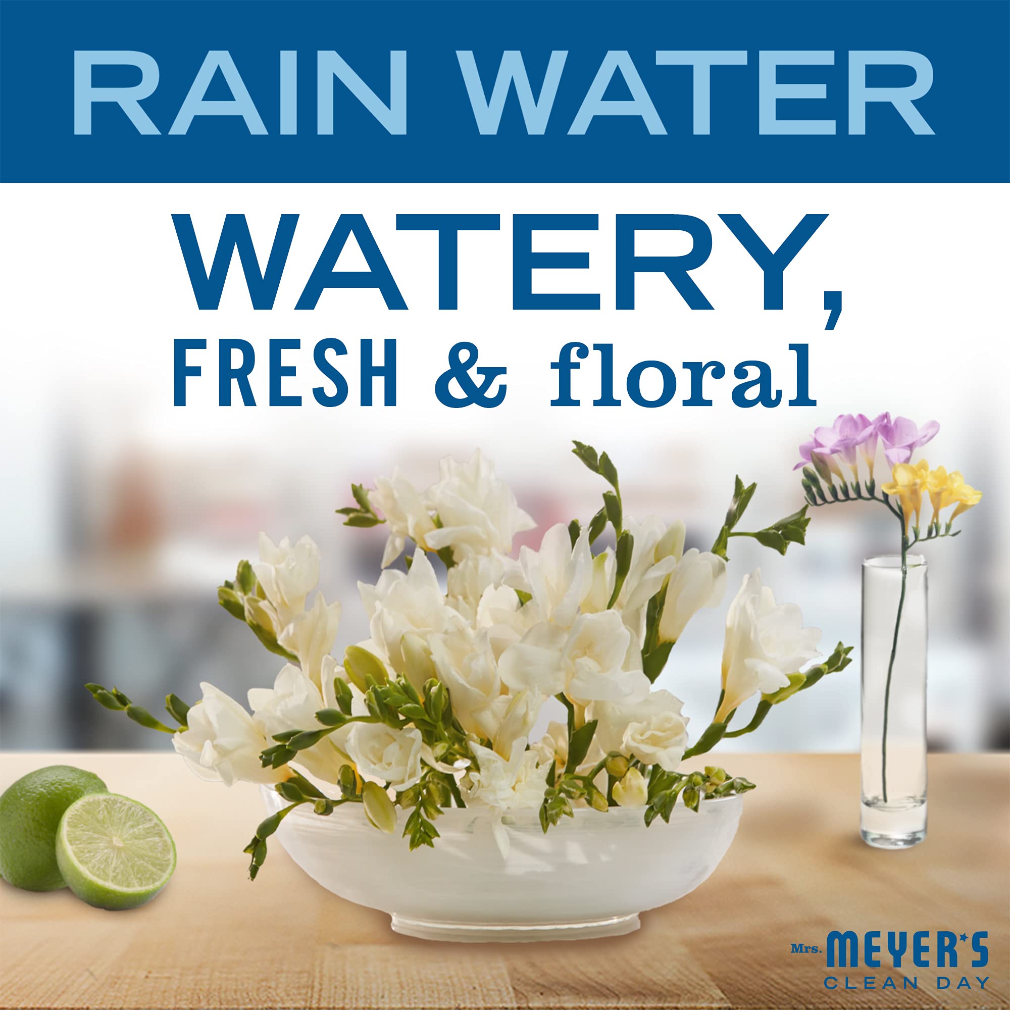 Mrs. Meyer's Clean Day Rainwater pour action highlights smooth dispensing.
