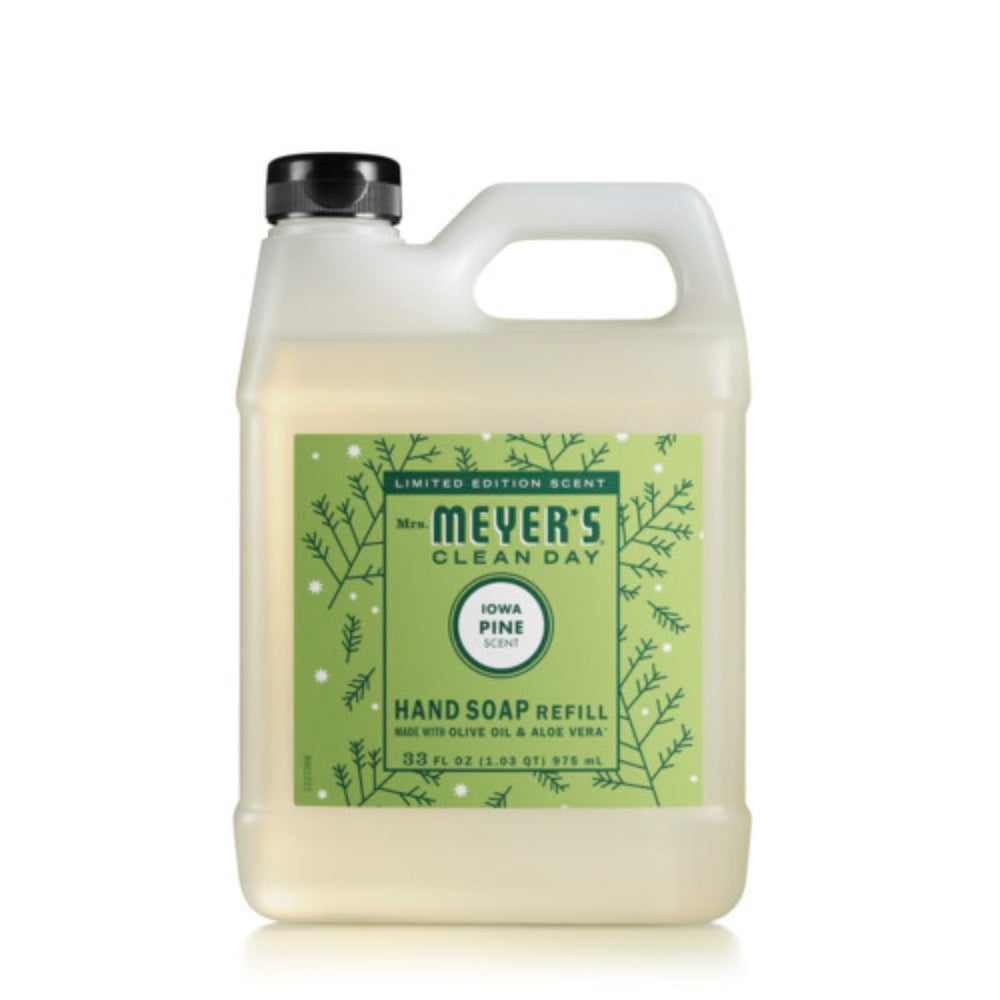 Mrs. MEYER'S Snowdrop bottle and refill setup shows versatile placement for kitchen and bath.