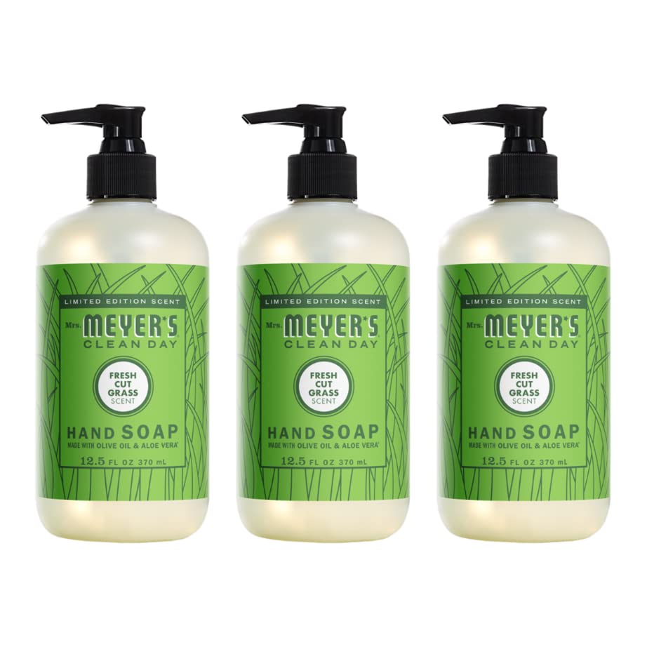 Mrs. Meyer’s Fresh Cut Grass bottle pour for quick, convenient hand washing after chores