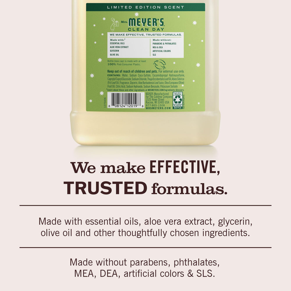 Mrs. Meyer's Iowa Pine refill with clear pour spout for convenient use.