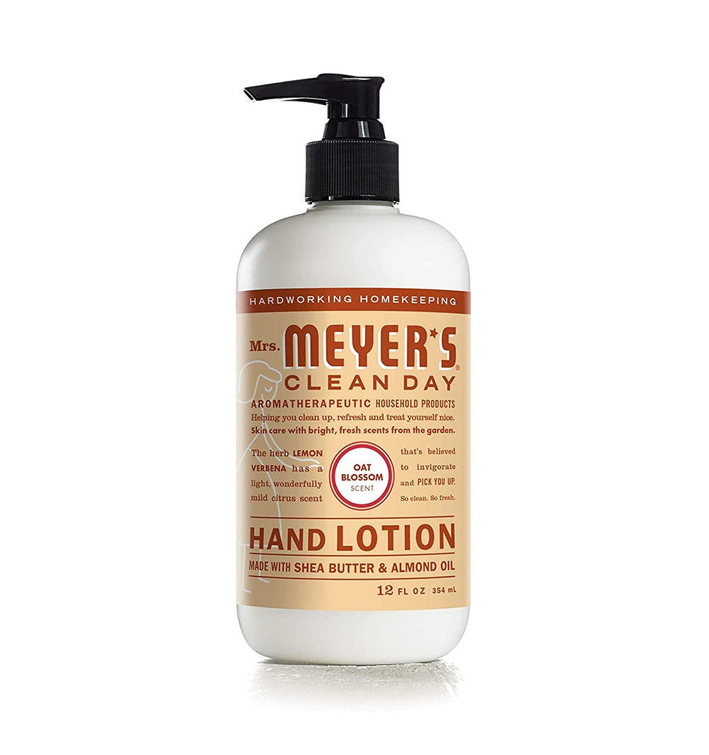 Mrs Meyer's Oat Blossom hand lotion bottle for daily hydration.