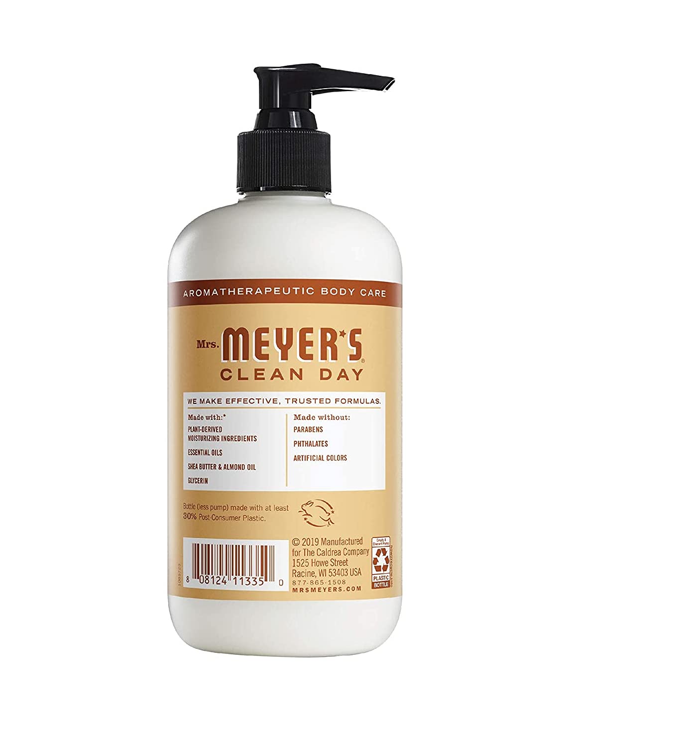 Mrs Meyer's Oat Blossom hand lotion pump bottle for quick application.