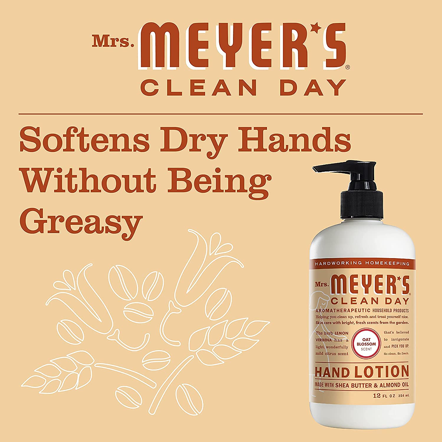 Applying Mrs Meyer's Oat Blossom hand lotion for gentle everyday moisture.