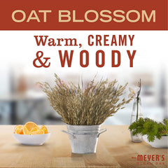 Packaging of Mrs Meyer's Oat Blossom hand lotion on store shelf highlighting oat scent.