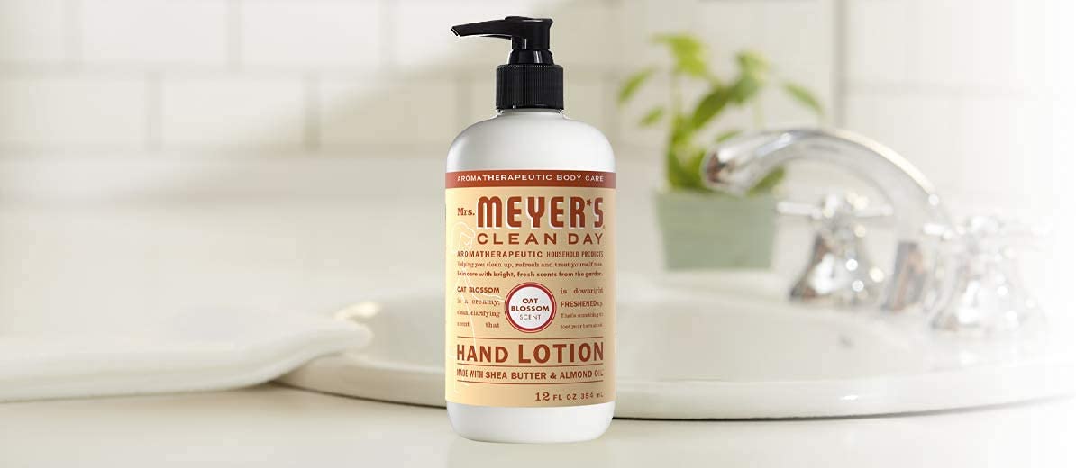 Store display featuring Mrs Meyer's Oat Blossom hand lotion.