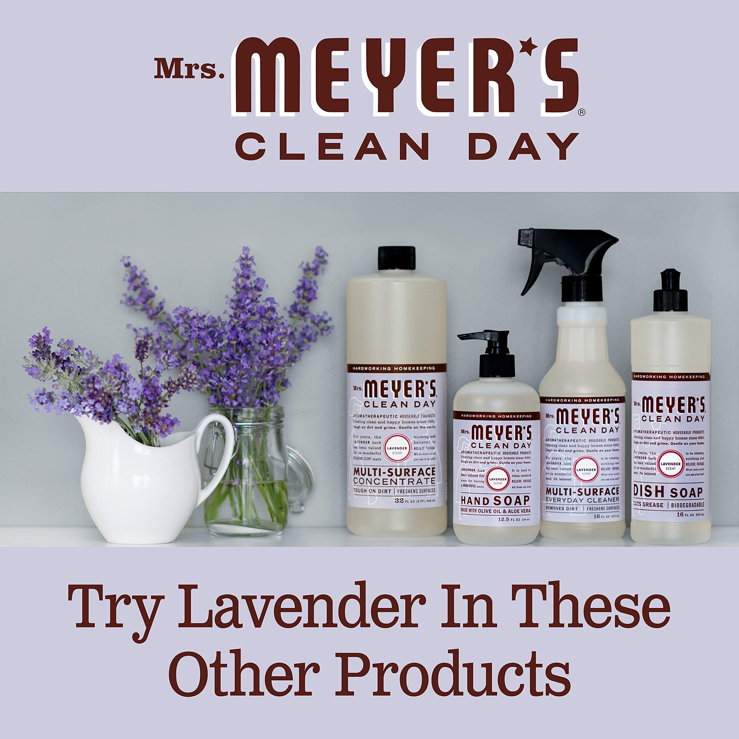 Recycling-friendly packaging and label details from Mrs. Meyer's bottle.