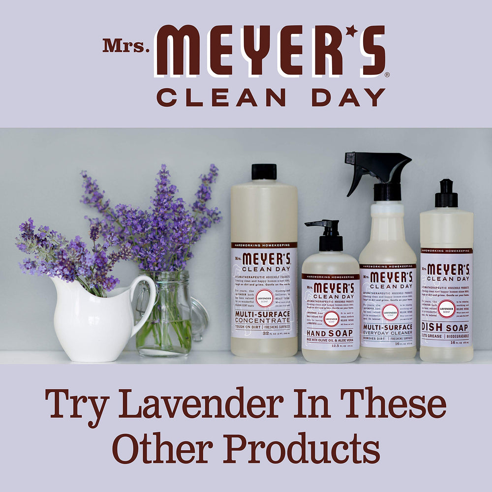 Recycling-friendly packaging and label details from Mrs. Meyer's bottle.