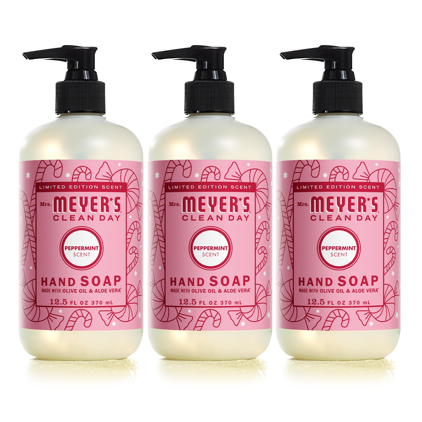 Mrs. MEYER'S Peppermint hand soap bottle offers a refreshing cleansing experience