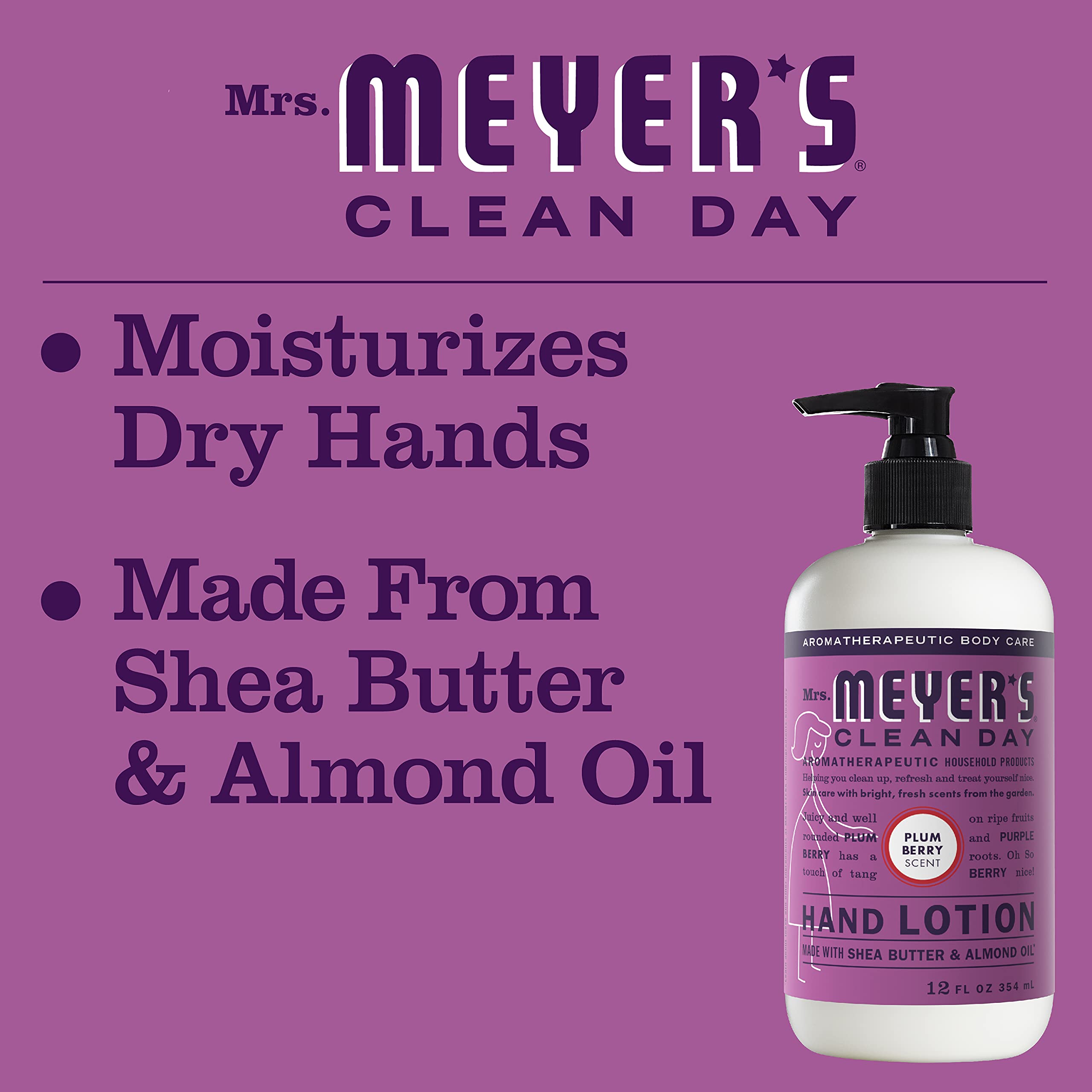 Close-up of applying Mrs. Meyer's Plum Berry hand lotion for quick absorption
