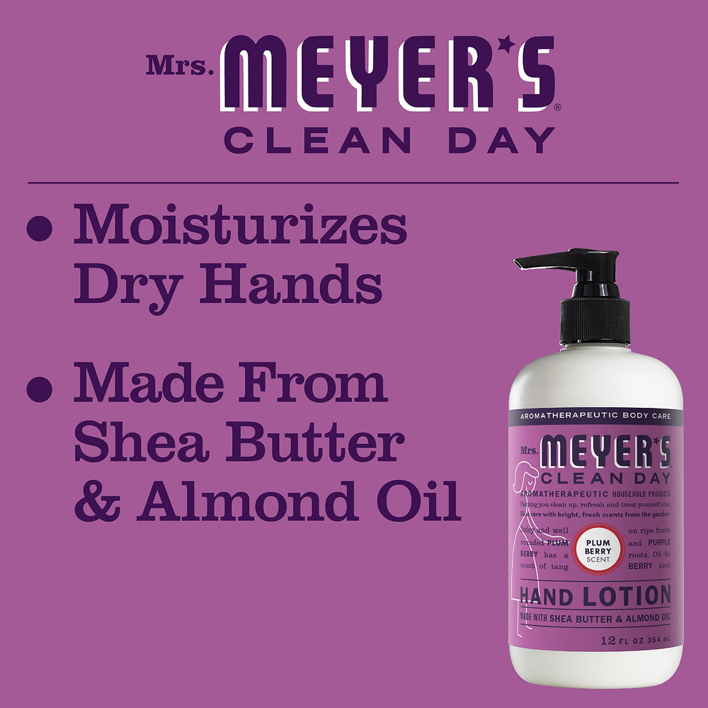 Close-up of applying Mrs. Meyer's Plum Berry hand lotion for quick absorption