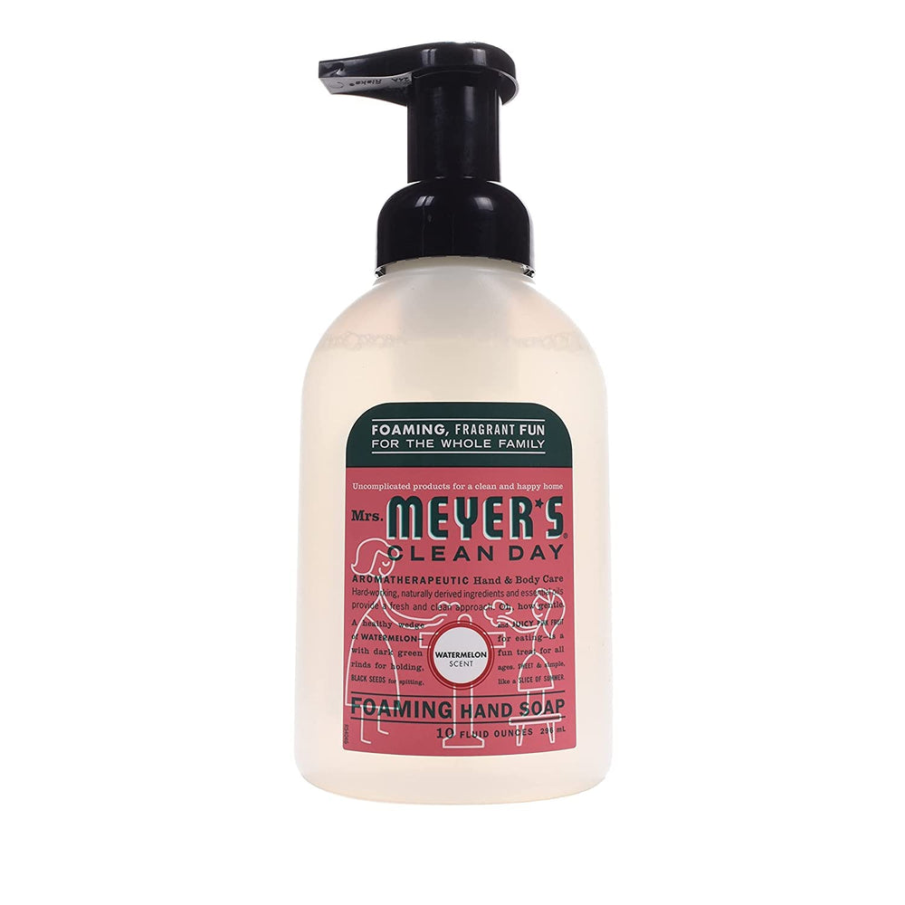 Mrs. Meyer's Watermelon scent foaming hand soap closeup showing rich foam.