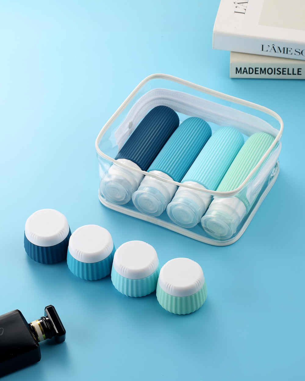Mrsdry wide opening refillable containers simplify refilling with shampoo or lotion.