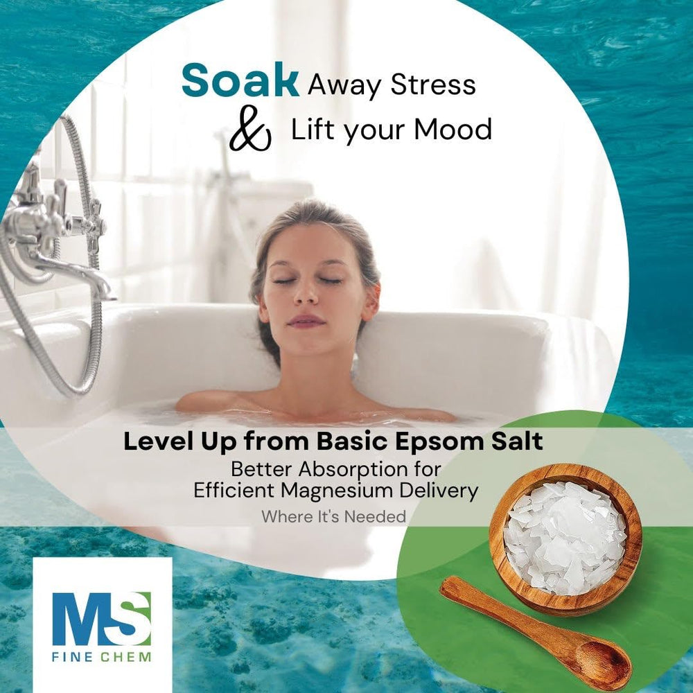 MS Finechem Pure Magnesium Flakes package shown, emphasizing purity from evaporated seawater.