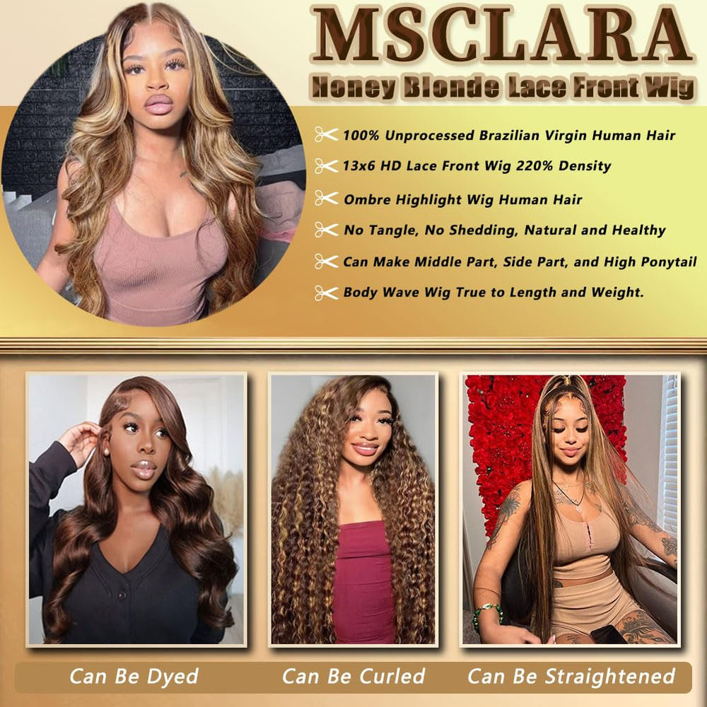 MSCLARA 220-density virgin Brazilian human hair wig offers full, natural-looking volume.