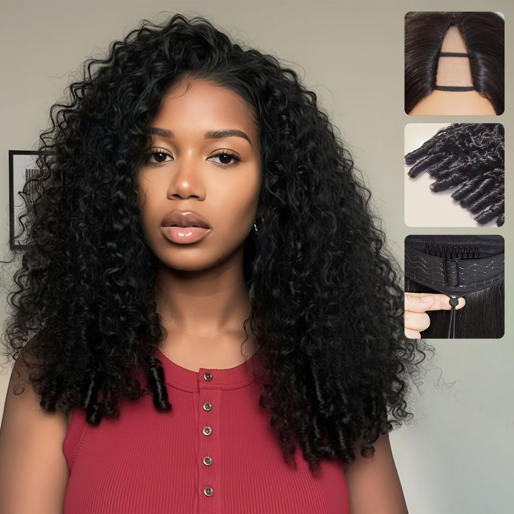 mscoco v-part wig drawstring cap for secure, glueless all-day wear.