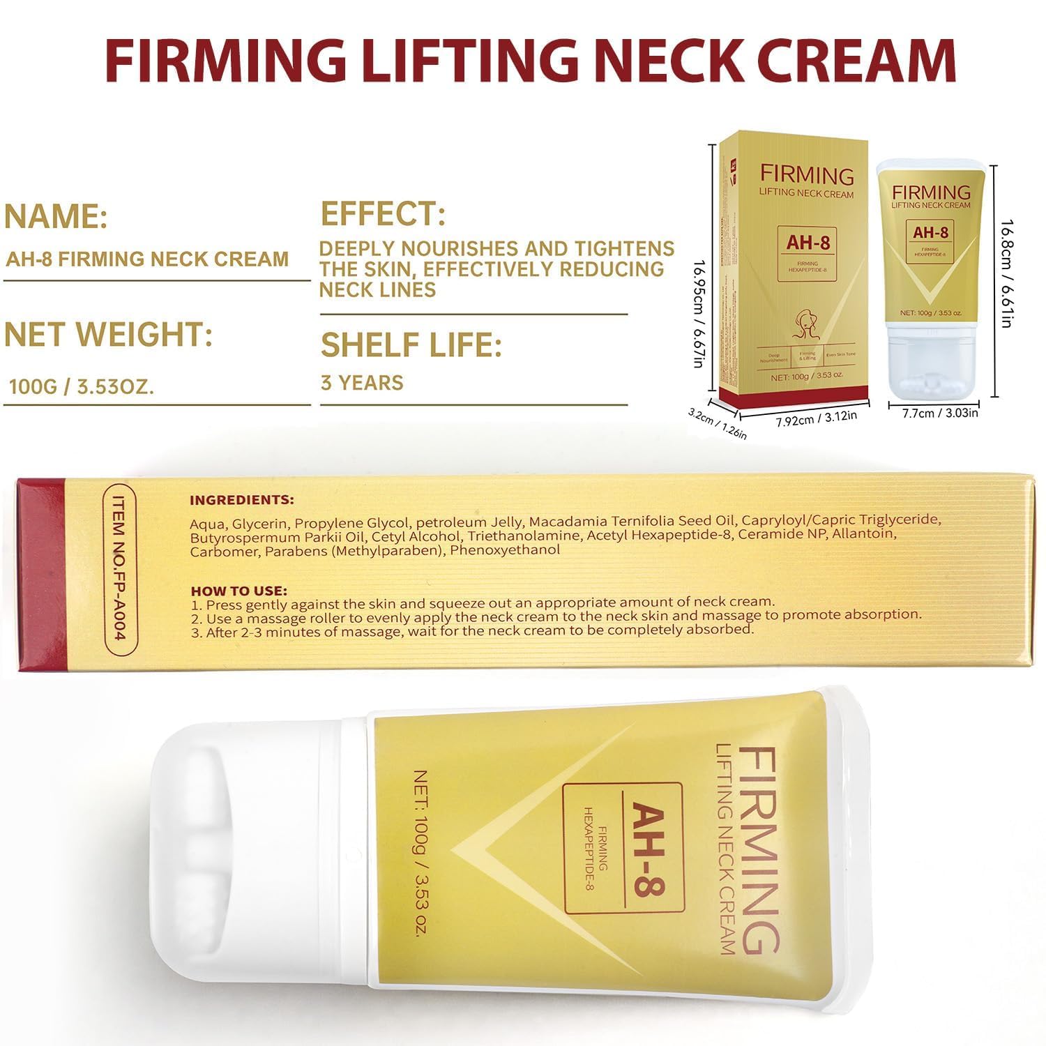 Gender-inclusive neck care with AH-8 cream for all audiences.
