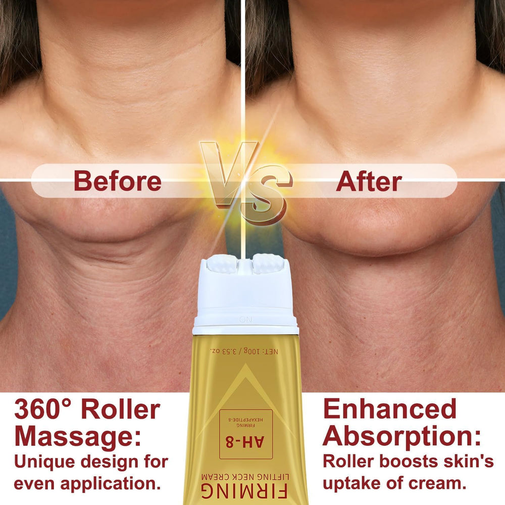Texture close-up of AH-8 neck cream for smoothing skin.